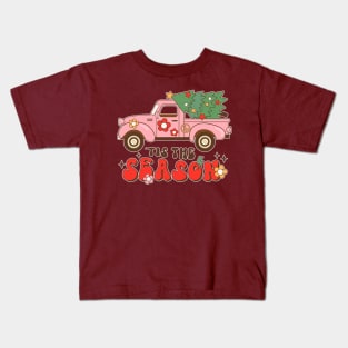 Merry Christmas Tis The Season Retro Truck Christmas Tree Kids T-Shirt